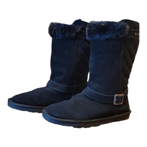 Sonoma Shoes - Sonoma quilted black suede mid-calf faux fur lined fuzzy boots
